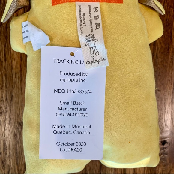 RAPLAPLA Yali the Pig Plush Animal Baby & Kids, yellow, Made In Canada, NWT - Picture 3 of 4